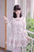 Japanese Liz Dresses Women Autumn New Girl's Sweet Cute Bud Mini Series Mass Production Angel Small Cake Dress Bow Lolita Dress