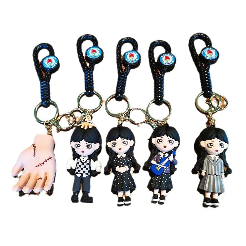 Wednesday Addams Keychain Anime Adams Family Cute Figure Doll Keyring Bag Pendent Car Key Accessories  Kawaii Toys Friends Gift SS69