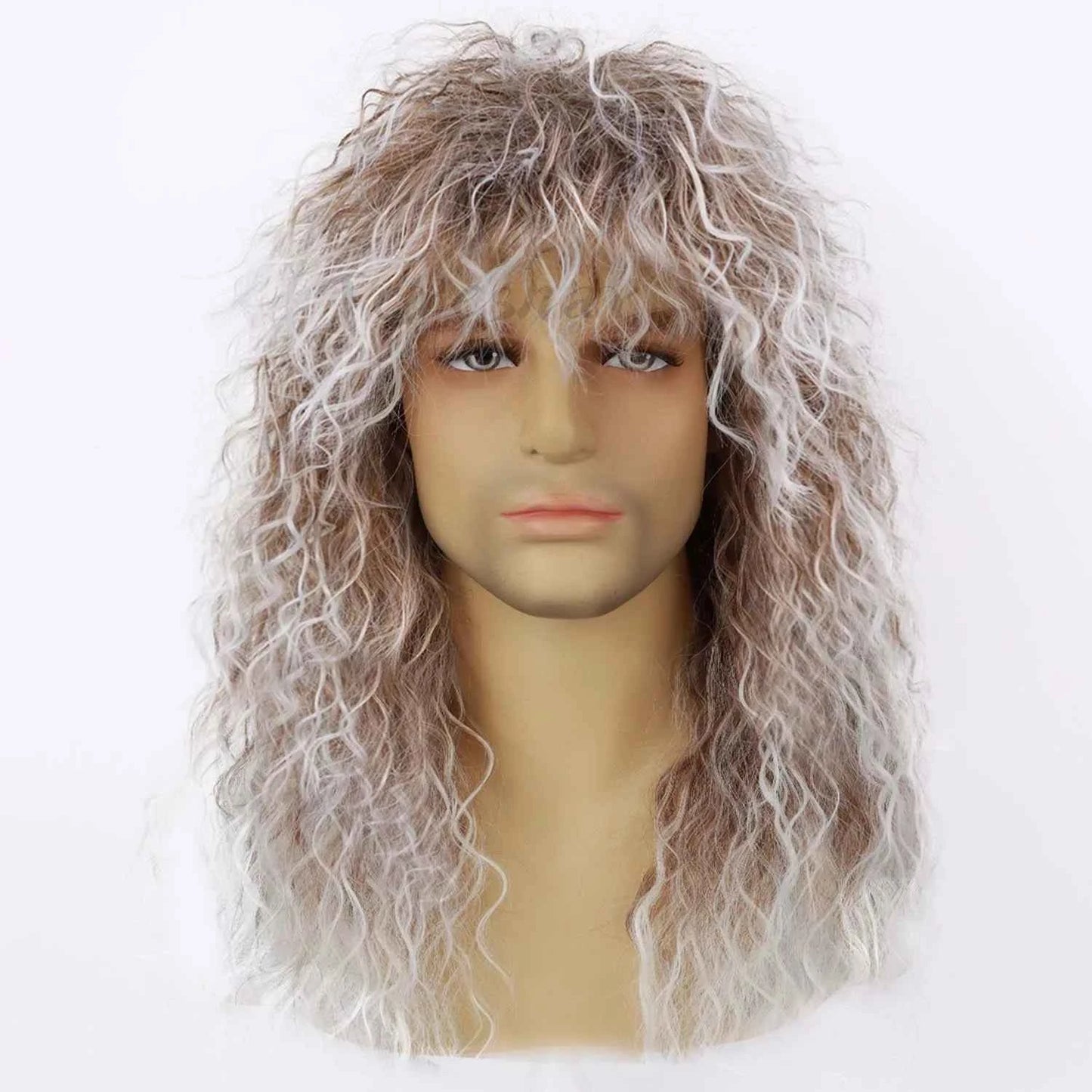Synthetic Men’s 80s Brown Mullet Wigs Male Hair Punk Metal Rocker Wig,Eddie Costume Wig for Halloween Party Use,Multi-colore wig