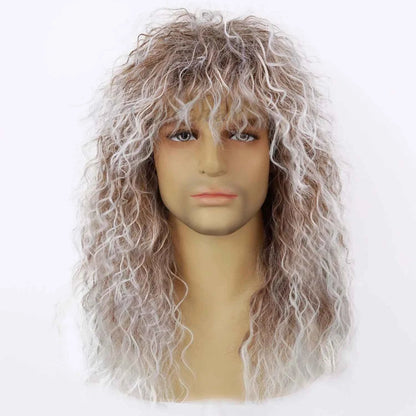 Synthetic Men’s 80s Brown Mullet Wigs Male Hair Punk Metal Rocker Wig,Eddie Costume Wig for Halloween Party Use,Multi-colore wig