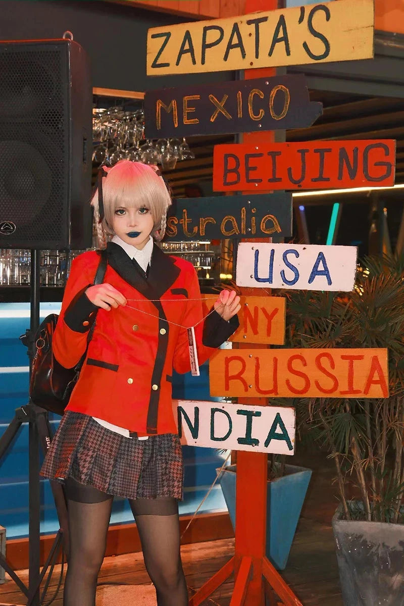 Anime Kakegurui Cosplay Costume Kirari Momobami Uniform Yumeko Sayaka Compulsive Gambler Japanese School Girl Pleated Skirt Suit SS69