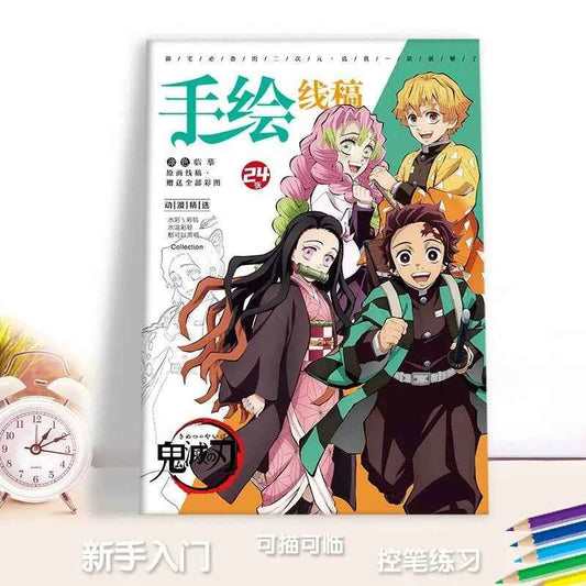 Demon Slayer Anime Coloring Books Kamado Tanjirou Kamado Nezuko Painting Figure Hand Drawn Cartoon Line Draft Drawing Book Gifts