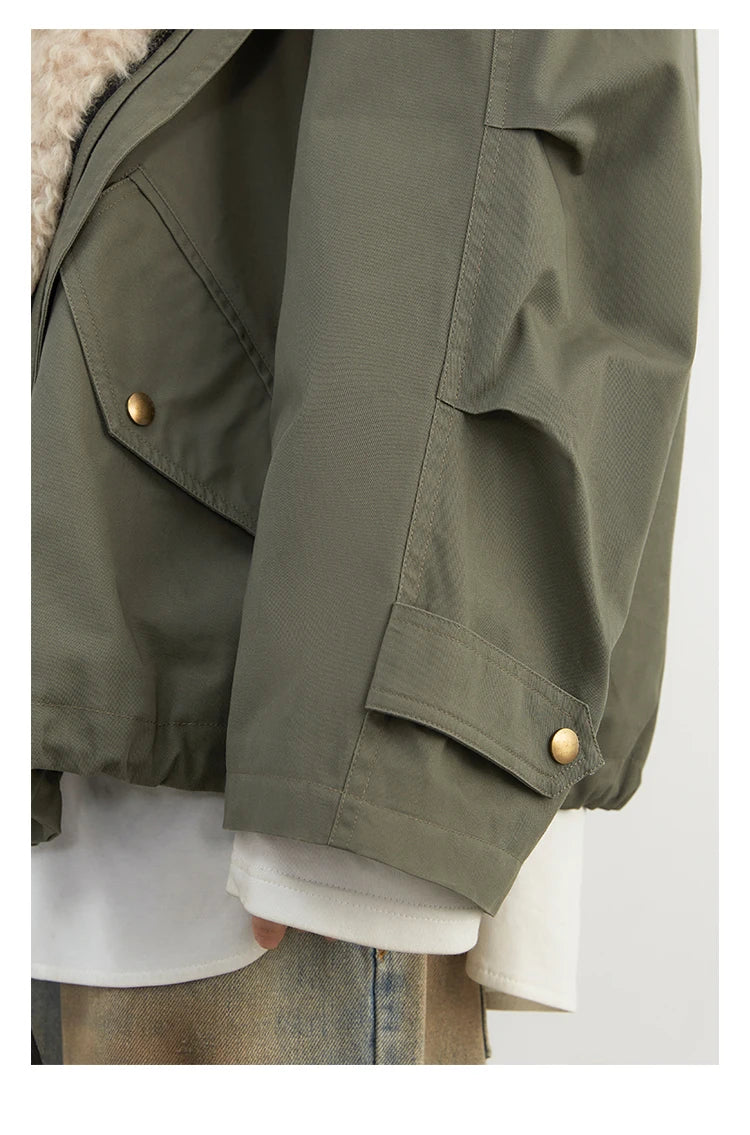 CHIC VEN Women's Cotton Motorcycle Jacket - Loose Casual Autumn Winter