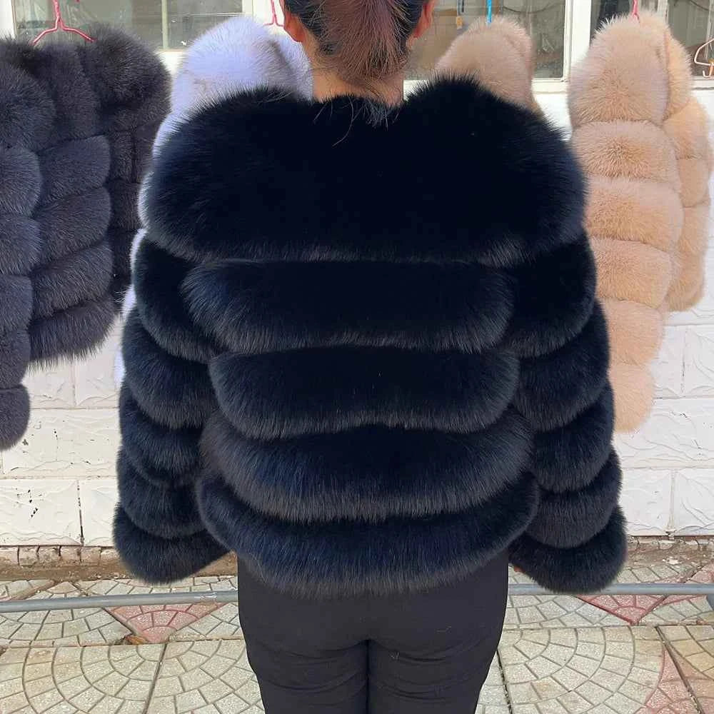 QUEENTINA Fox Fur Coat Real Winter Women'S Fashion Brown 2025 Leather And Skin Clothing Natural New In Coats & Jackets Outerwear