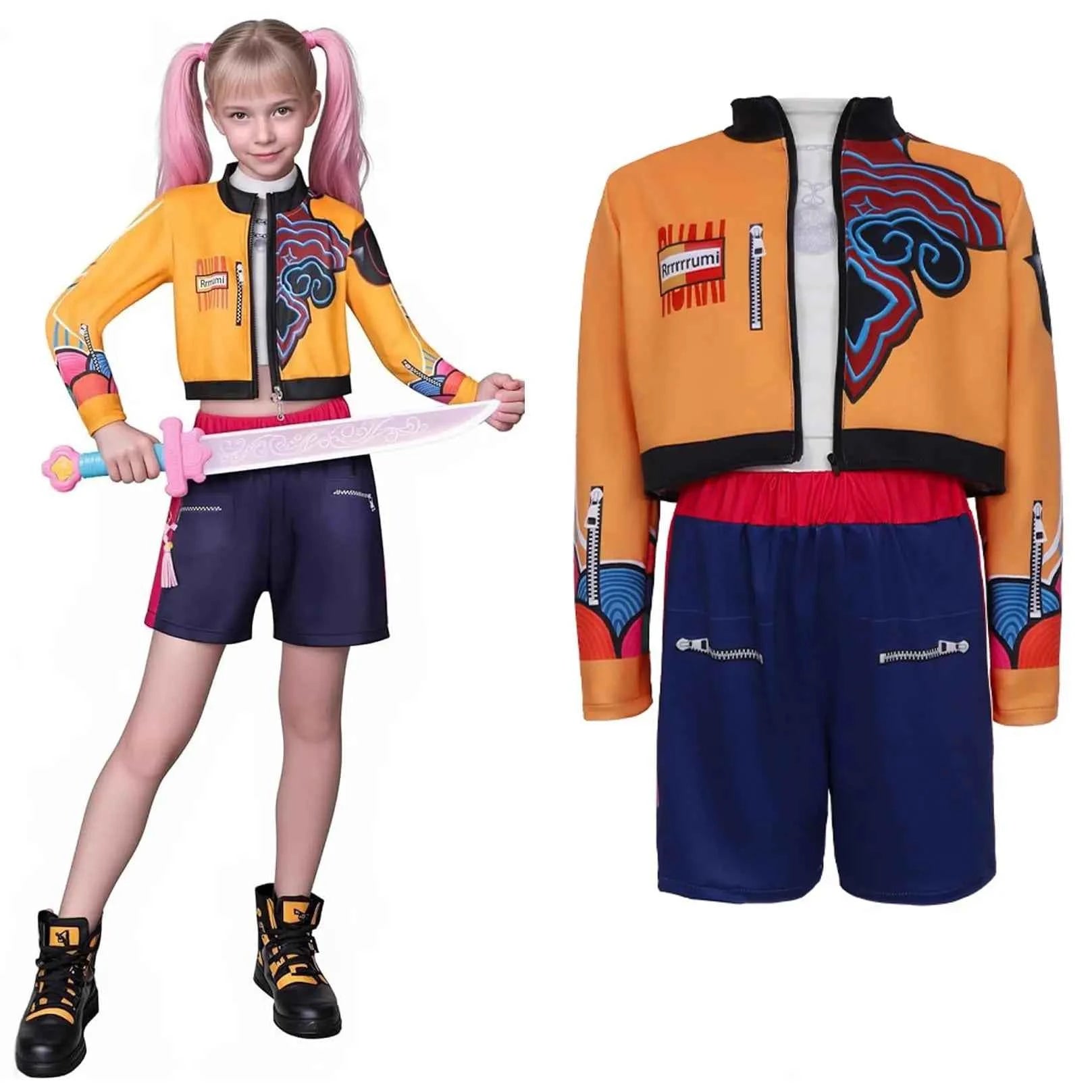 Girls Hunter Pop Singer Rumi Costume for Girls Halloween Party Cosplay Dance Stage Outfit Set