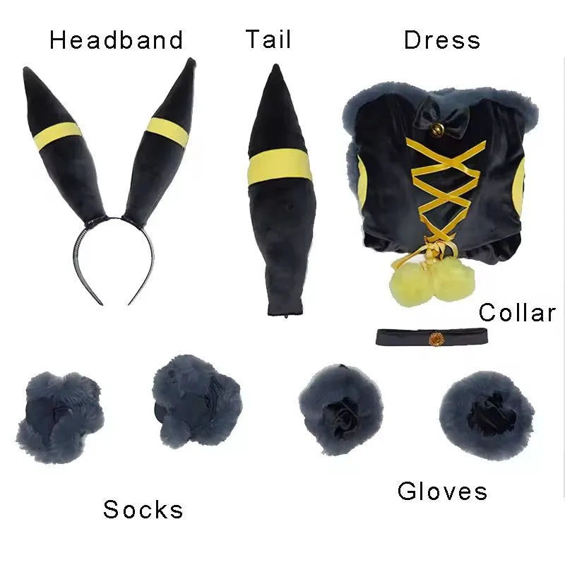 Vaporeon Umbreon Sylveon Anime Cosplay Costume Set for Women Polyester