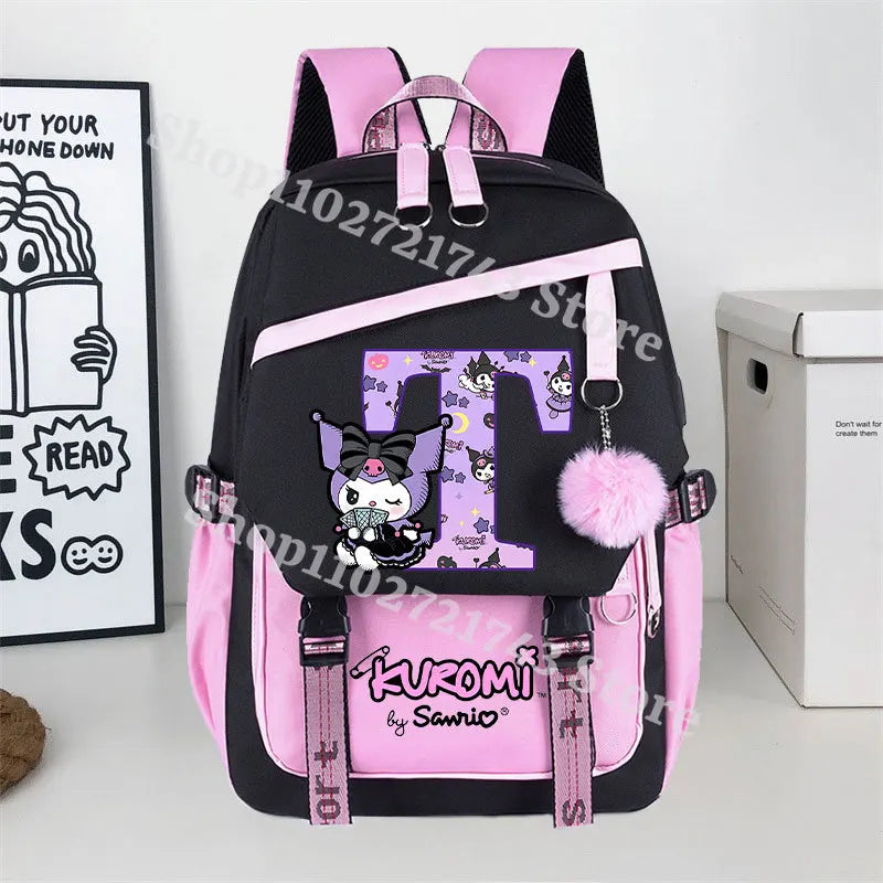 Sanrio Kuromi Large Capacity Backpack for Students Cartoon Letter A-Z Printed Schoolbag Fashion Book Stationery Storage Bag Gift SS69 24.69 KRM 956-KT 1063