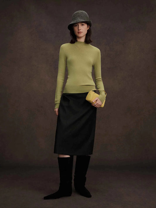 DUSHU Seamless Half-high Collar Pure Wool Pullovers Women Plus Size Autumn Winter Bottoming Sweater Solid Soft Breathable Tops