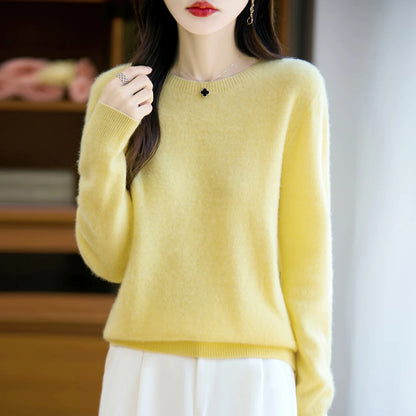 Addonee Women's 100% Merino Wool O-Neck Pullover Sweater - Heavyweight Knit