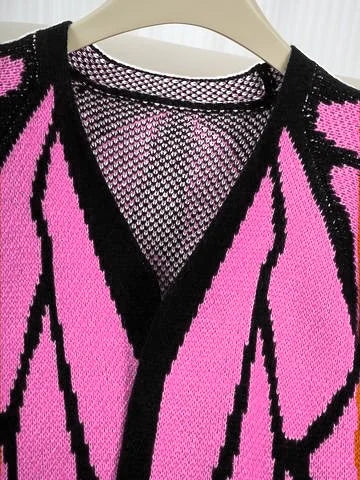 Aesthetic Butterfly Wing Sweater Women Mesh Collar Knitted Cardigan Elegant Fall Winter Long Sleeve Coat Casual Outerwear