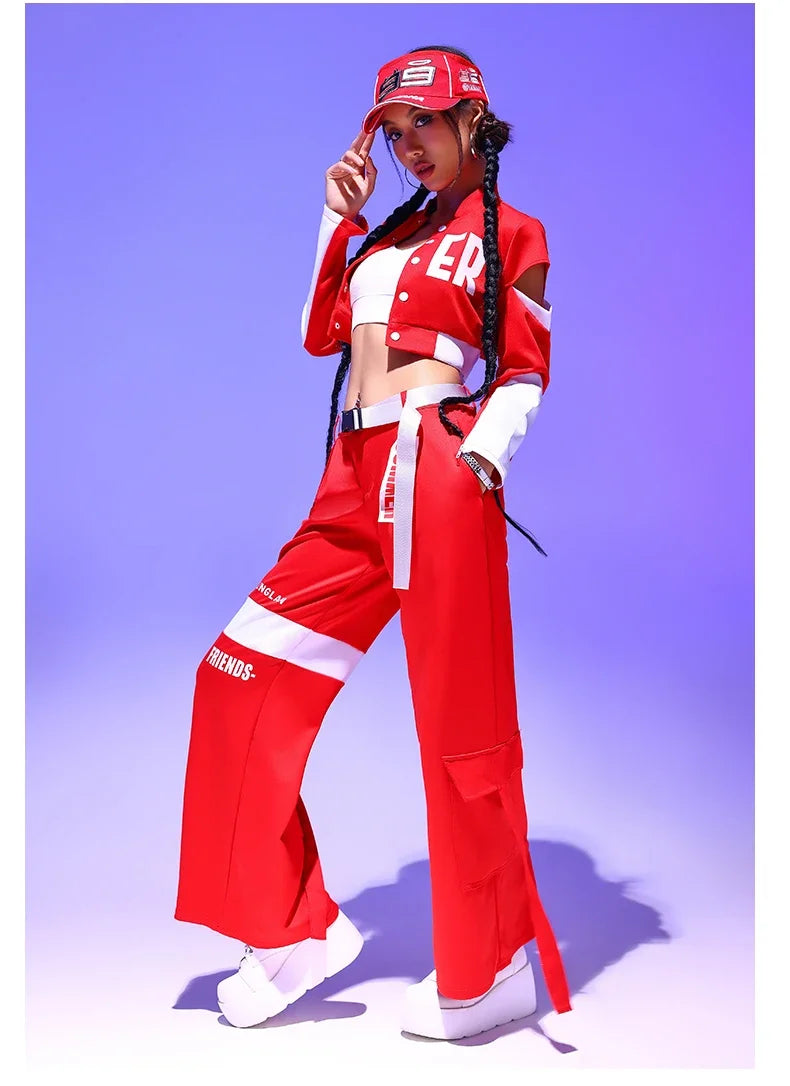 Women's Red Jazz Dance Performance Suit