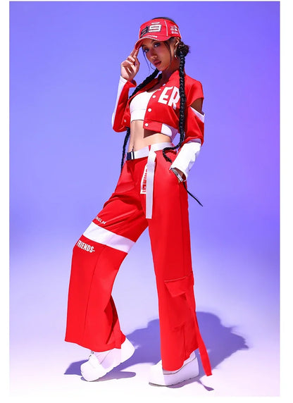 Drag Queen DJ Clothing Stage Wear Nightclub Gogo Dance Costume Women Kpop Jazz Dance Performance Clothes Red Hip Hop Suit