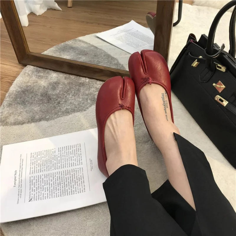 Women's Split-Toe Tabi Ballet Flats, Soft Leather Slip-On