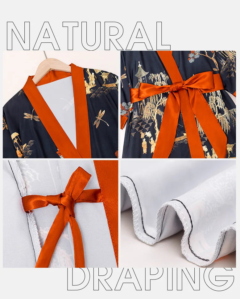 Women's Long Silk Satin Kimono Robe - Lightweight & Soft