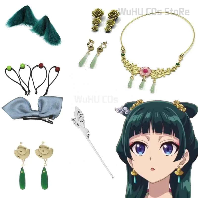 Maomao Necklace Hairpins Cosplay Accessories Anime The Apothecary Diaries Cosplay Ear Clips Props Headwear Girls Women Halloween
