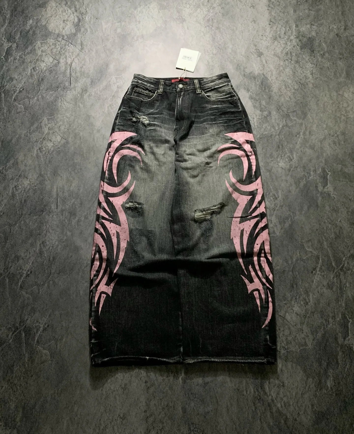 Denim Pant Women Jeans Wide Leg Long Pants Hole High Waist Straight Trousers Y2k Streetwear Print Mom Jeans Casual Loose 2025
