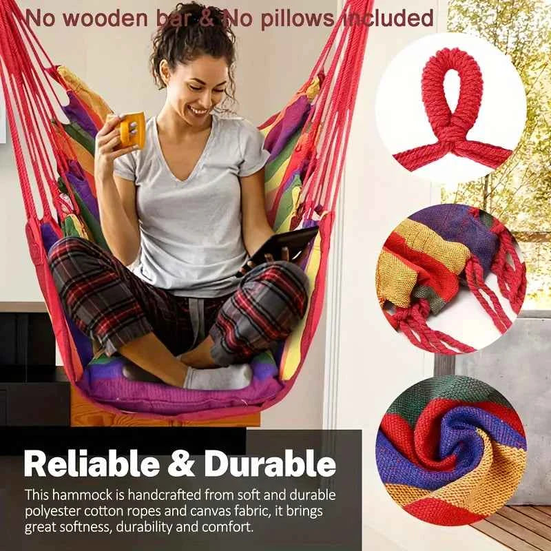 Outdoor Thickened Canvas Hammock/hammock accessories，Camping Outdoor Swing Net Hed Anti Rollover Striped Hanging Chair Hammock