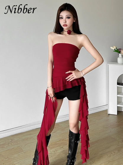 Nibber 2026 Spring New Solid Color Sweet Gentle Cute All-match High Street Travel Sexy Cool Women Chest Wrap ruched Tassel Vest