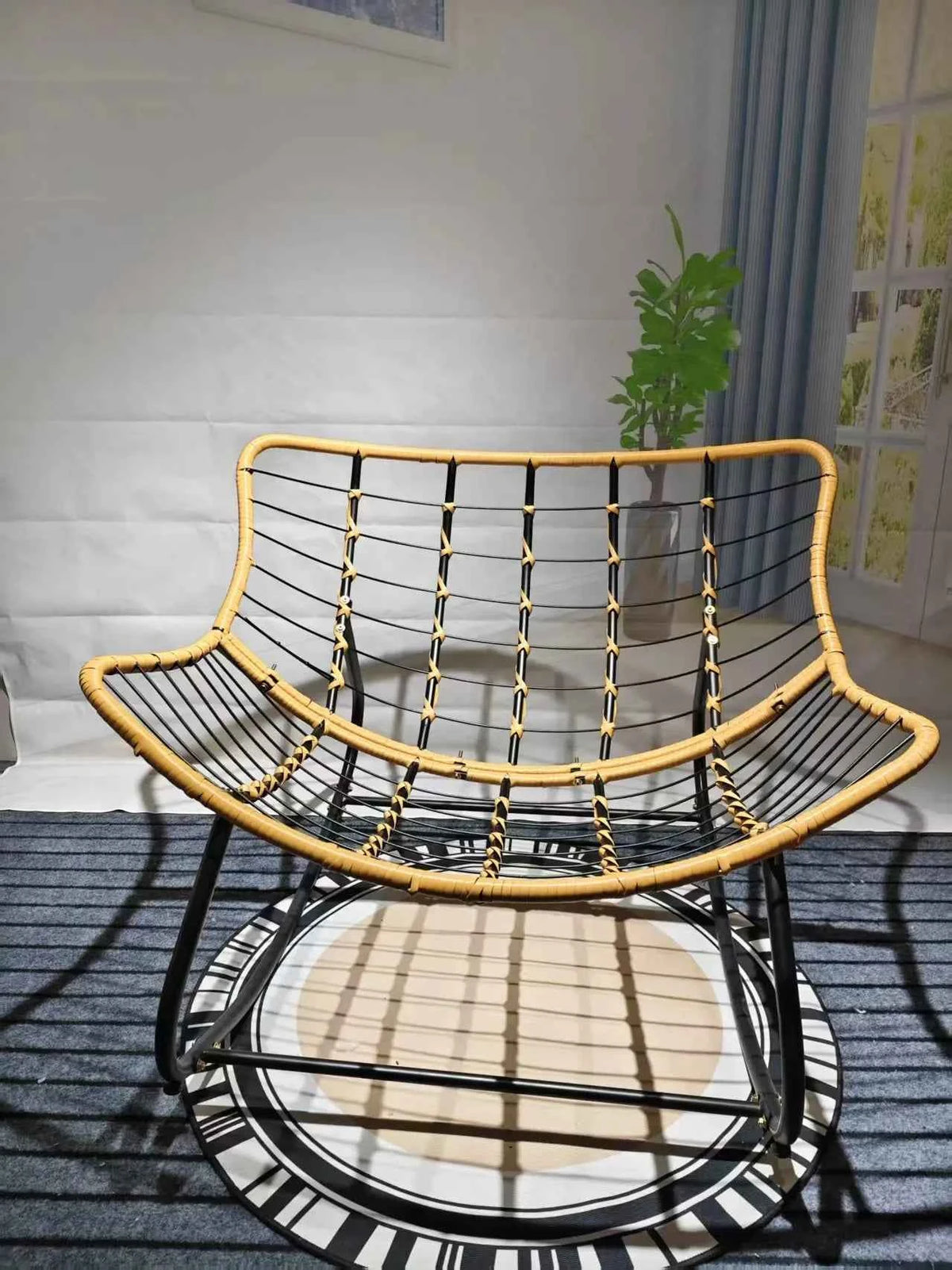 Realife Woven Rattan Rocking Chair Comfortable Soft Bag For Sitting Or Lying Lazy Rocking Chair Balcony Home Use Wrought Iron