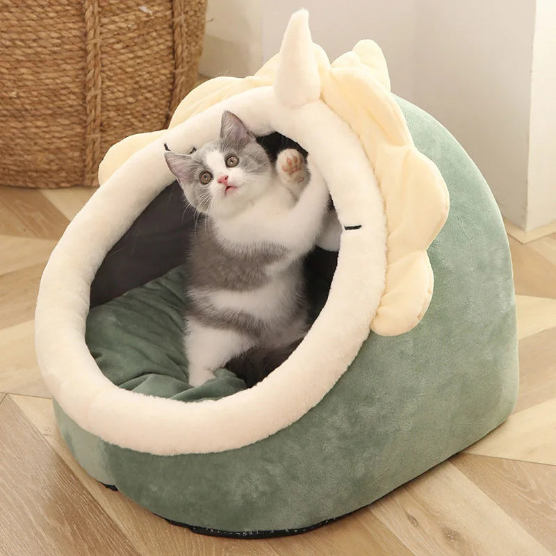 Cartoon Cat Cave Bed, Foldable Cotton Pet Sleeping Mat
