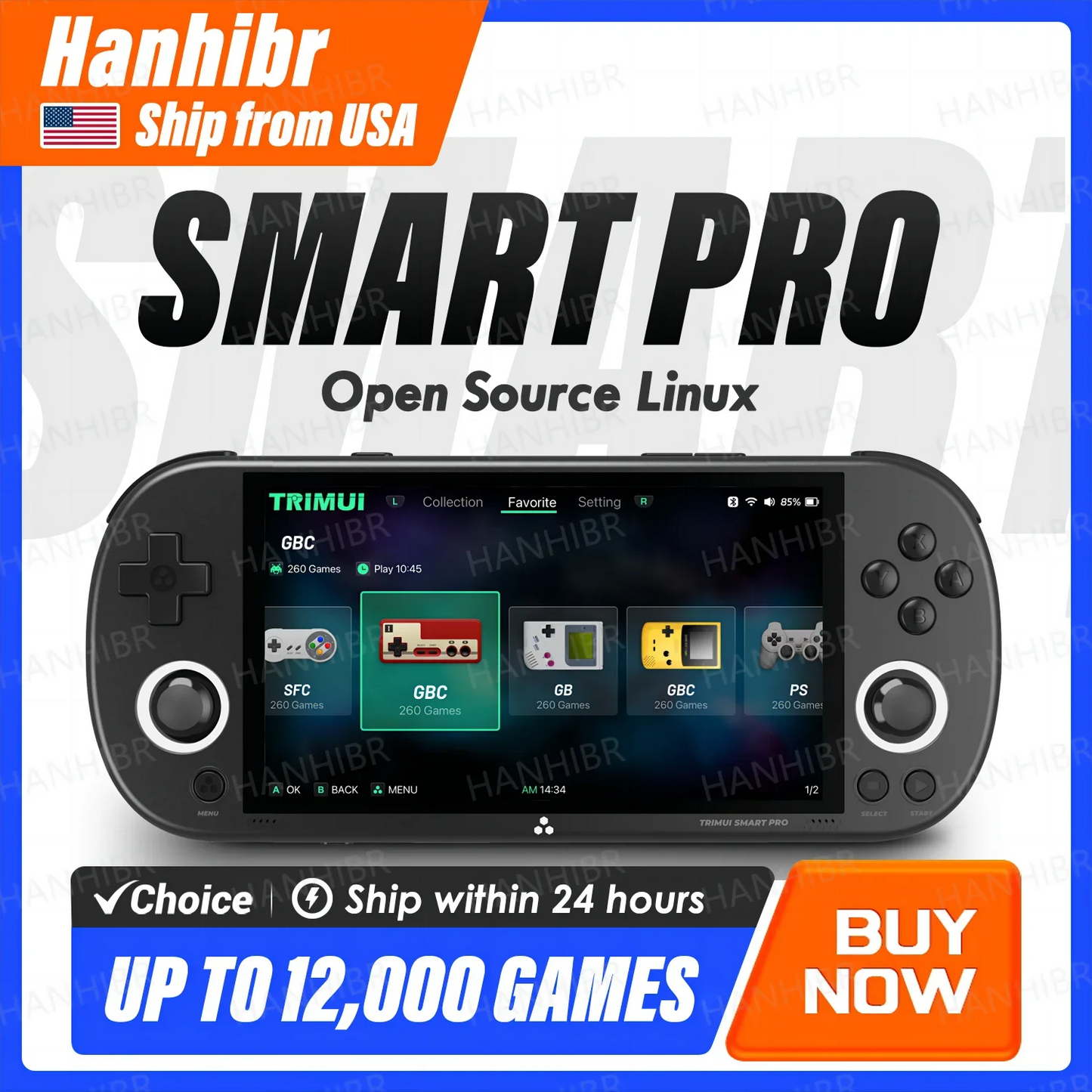 Trimui Smart Pro Handheld Game Console, 4.96-inch IPS Screen, Dual Joystick