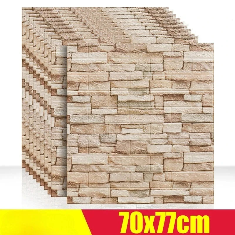 3D Foam Brick Wall Stickers, Waterproof Peel & Stick Panels 70x77cm