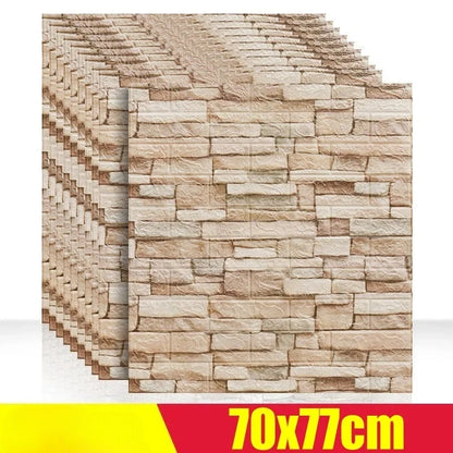 DZQ 3D Foam Brick Wall Stickers, Waterproof Self-Adhesive Wall Panels 70x77cm