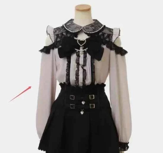 Japanese Mine Off-Shoulder Pearl Collar Cute Sweet Big Bow Shirt Skirt Outfit Women Summer New Lolita Short-Sleeved Shirt Skirts