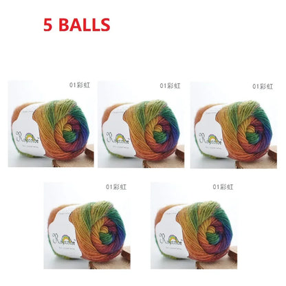 100% Wool Yarn Rainbow Color for Hand Knitting Crochet Plush Thickness Lanas Thread DIY Soft Scarf Shawl Sweater Free Shipping