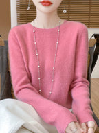 Addonee Women's 100% Merino Wool O-Neck Pullover Sweater