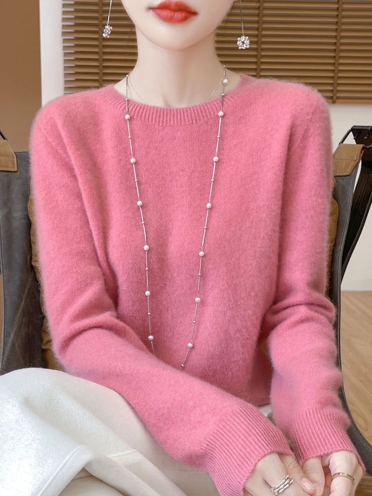 Addonee Women's 100% Merino Wool O-Neck Pullover Sweater