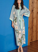 Women's Long Silk Satin Kimono Robe - Lightweight & Soft