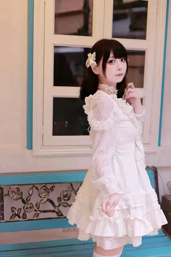 Japanese Liz Dresses Women Autumn New Girl's Sweet Cute Bud Mini Series Mass Production Angel Small Cake Dress Bow Lolita Dress