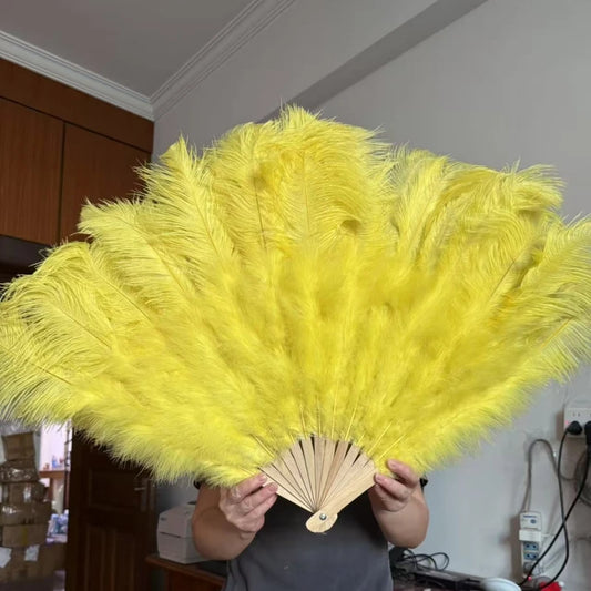 Handheld Big White Ostrich Feather Fan 100CM 130CM Feathers for Carnival Stage Performance Belly Dance 13 Bone Crafts Fan