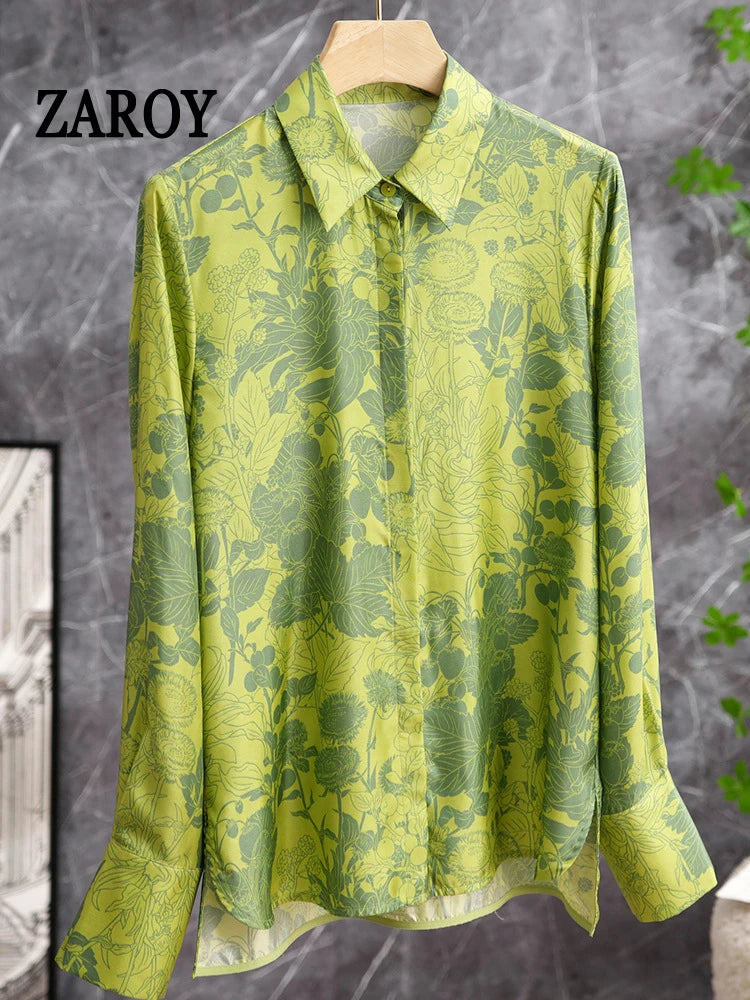 Camisas Newest Exclusive Women Luxury Shirt Long Sleeve Lapel Satin Shirt Old Money Print Brand Design Shirt OL Blouse руба