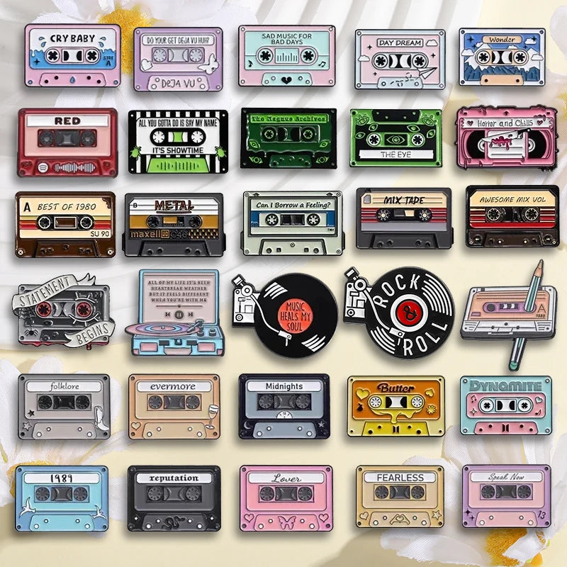 QIHE JEWELRY Retro Cassette Tape Enamel Pin Badge