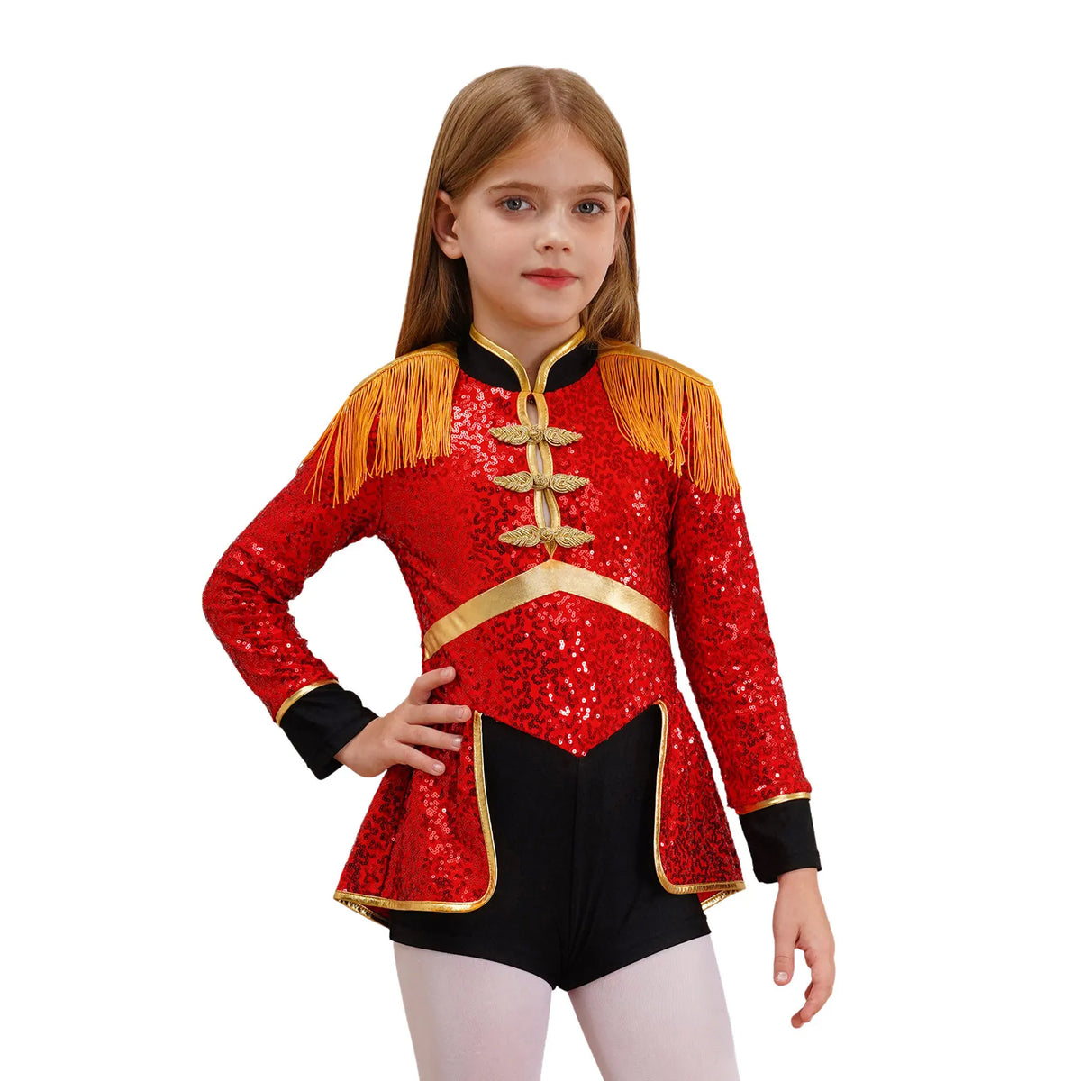 Moggemol Girls Sequin Ringmaster Bodysuit Long Sleeve Circus Costume