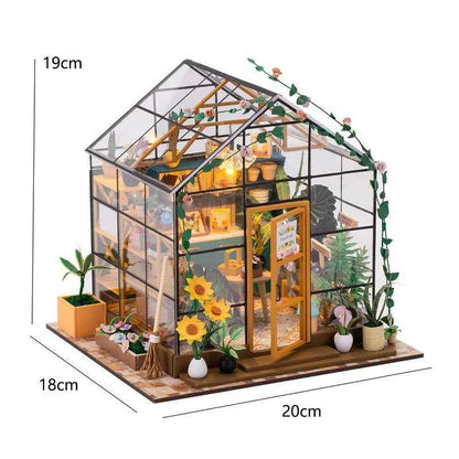 Wooden Miniature Dollhouse with LED Light Creative DIY Flower House Handmade 3D Puzzle Assembly Building Model Toys Doll Houses