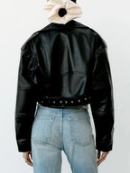 Ailegogo Women's Faux Leather Moto Jacket with Belt