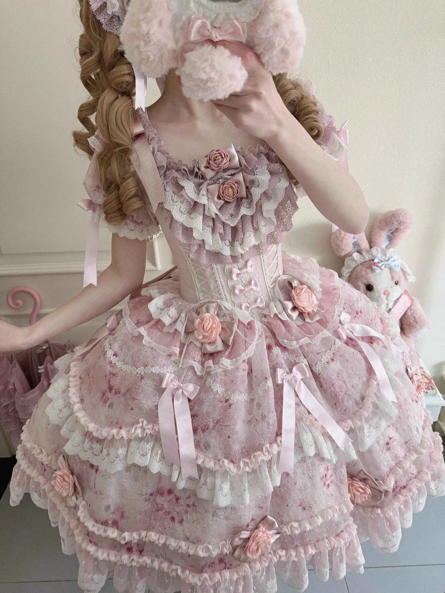 Original Heavy Birthday Party Lolita Puffy Dress Sweet Girls Back Big Bow Tail Vintage High-end Women's Elegant OP Dress