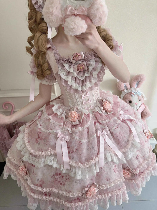 Original Heavy Birthday Party Lolita Puffy Dress Sweet Girls Back Big Bow Tail Vintage High-end Women's Elegant OP Dress