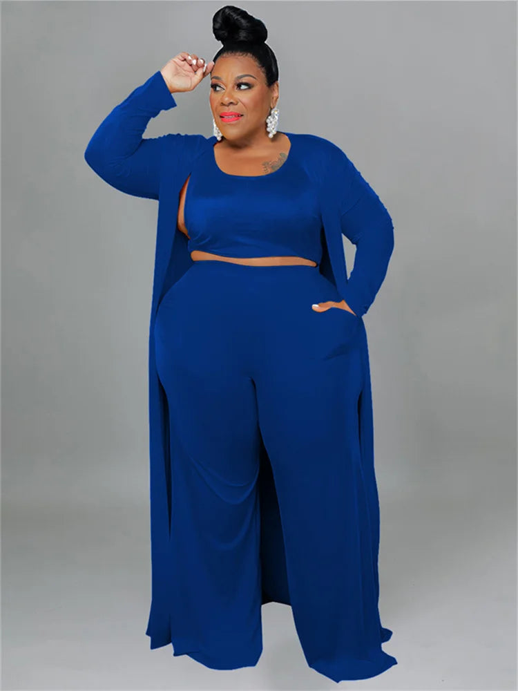 Plus Size 3 Piece Outfits Tracksuit Women Coat Vsest Pants Sets Long Sleeve Fall Fashion Steetwear 2022 Wholesale Dropshipping SS69 35.69 Blue / 5XL