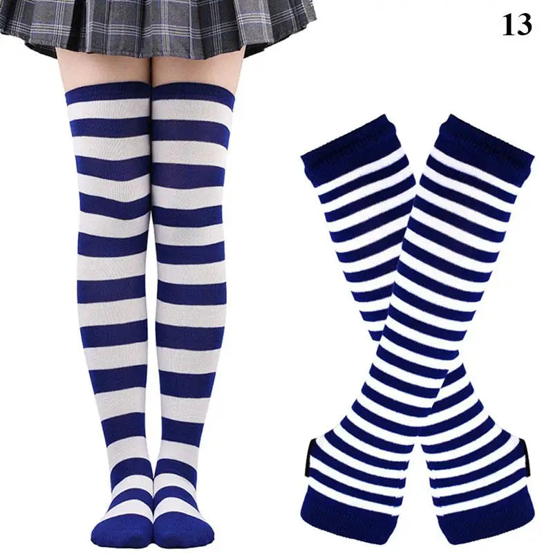 Gothic Striped Over Knee Socks & Arm Warmer Set