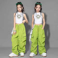 5-14Y Kids Hip Hop Joggers Pants Girls Cargo Pants Teenage Straight Trousers High Waist Vintage Casual Streetwear Baggy Pants