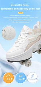 Deformation Shoes Roller Sneakers With 4 Wheels Skates Adult Kids Runaway Parkour Wheels Shoes For Women Men Youth Sport Shoes