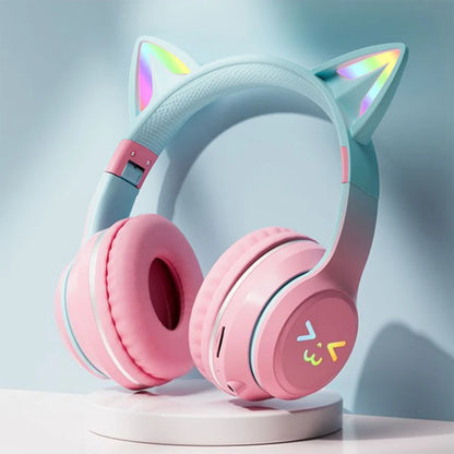 GUZMYYFC Cat Ear Wireless Bluetooth 5.1 Headset with RGB Lights and Mic