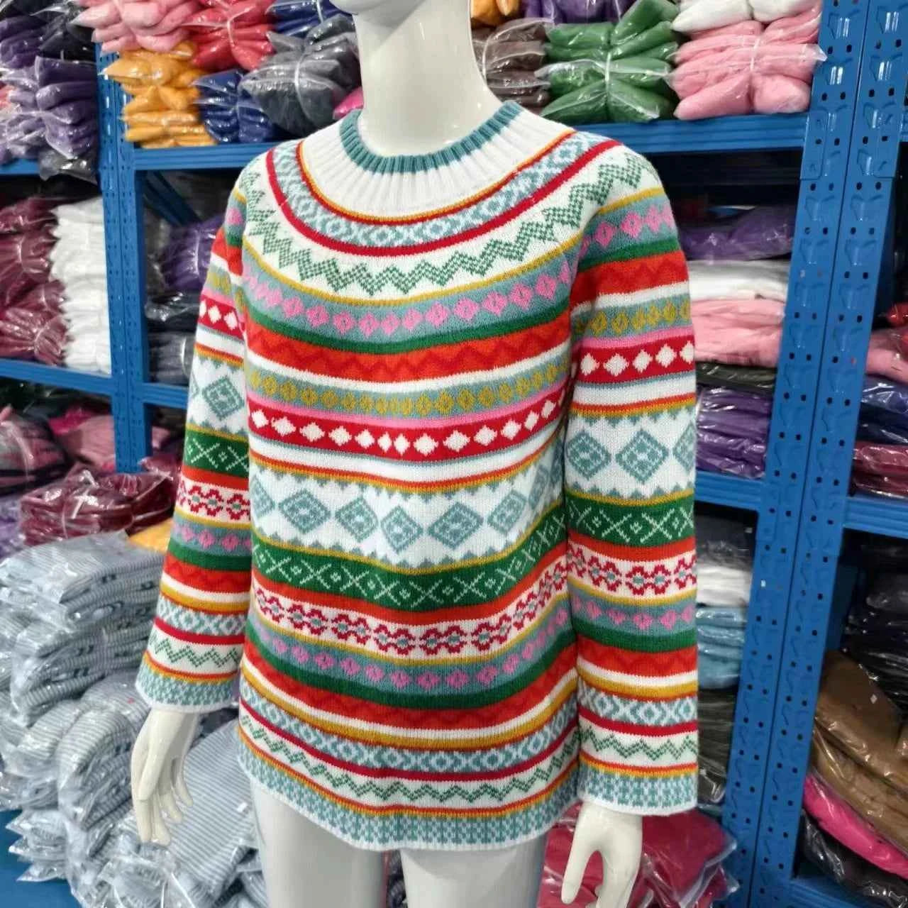 Spring Knitted Women's Sweater O-neck Long Sleeve Casual Loose Sweater Elegant Trendy Print Female Winter Fashion Ladies Clothes