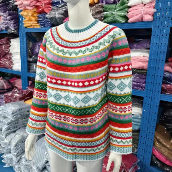 Spring Knitted Women's Sweater O-neck Long Sleeve Casual Loose Sweater Elegant Trendy Print Female Winter Fashion Ladies Clothes