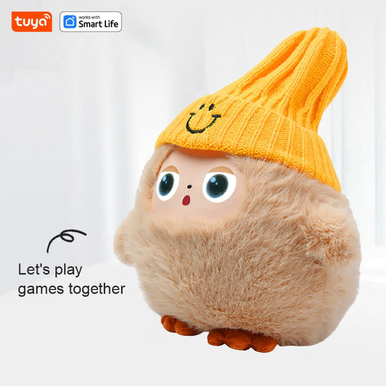 Cute Nunu-AI Plush Toy W/Smart Voice&LED Eyes,Interactive Companion ReadyRechargeable E-Pet open up fun life W/Tuya App-Khaki