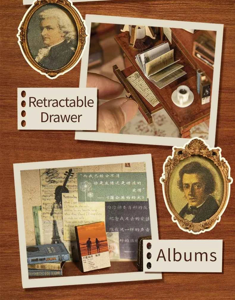 CUTEBEE DIY Book Nook Miniature Dollhouse Booknook with Touch Light Dust Cover Bookshelf Insert for Decor Gifts Secret Rhythm